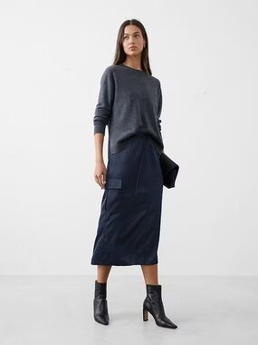 Banana Republic Silk Navy Cargo Midi Skirt